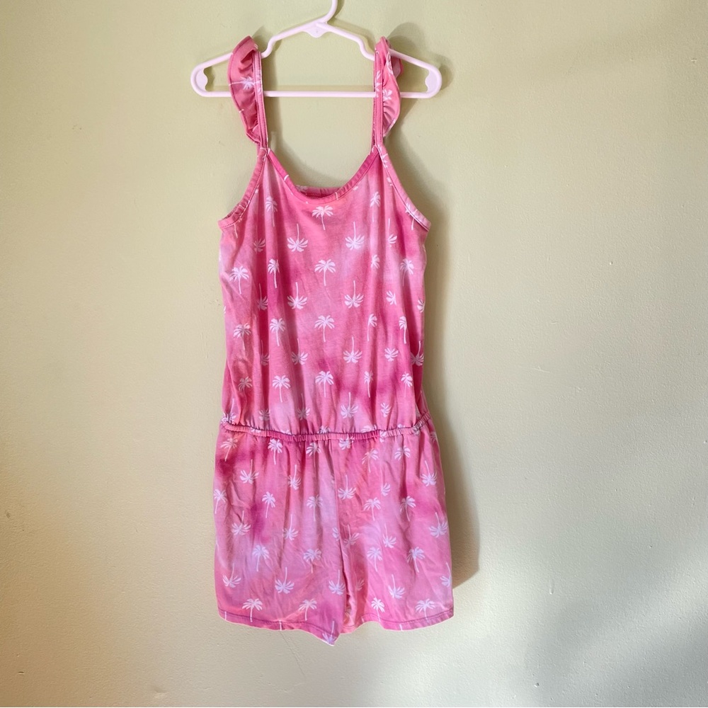 THE CHILDRENS PLACE PINK WHITE PALM TREE ROMPER OUTFIT GIRLS SIZE XL 14